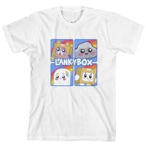 LankyBox Shirt Youth XSmall White Boxy Rocky Foxy Milky Tee Cartoon Graphic Kids